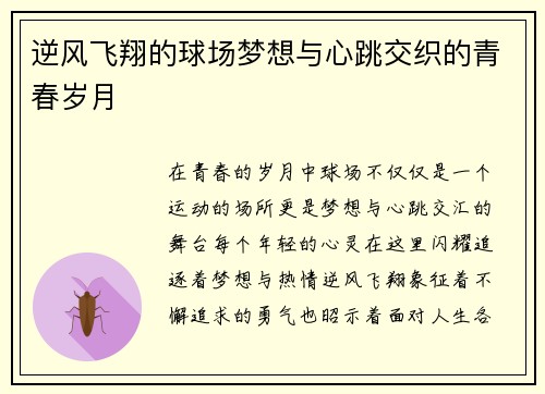 逆风飞翔的球场梦想与心跳交织的青春岁月